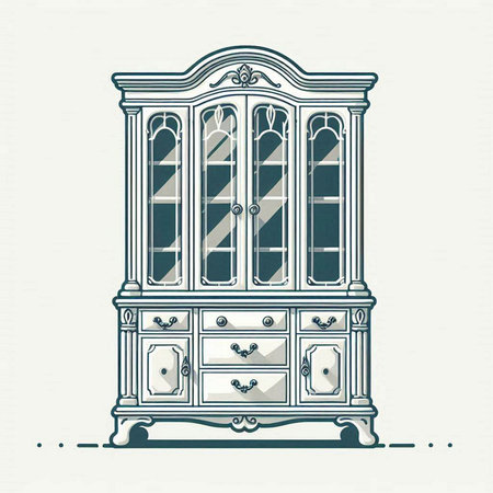 Illustration of an old wooden cabinet with drawers. Vector illustration.のイラスト素材