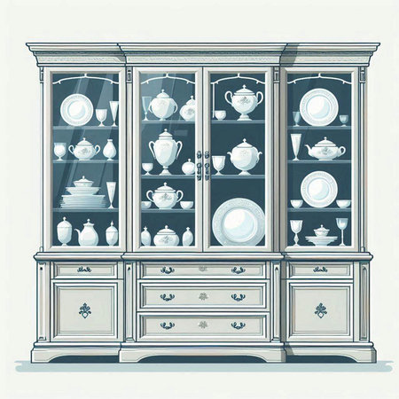 Antique cabinet with drawers. Vintage design. Vector illustration.のイラスト素材