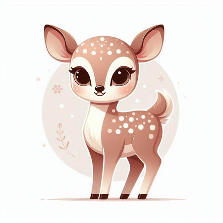 Cute little fawn in cartoon style. Vector illustration on white background.のイラスト素材
