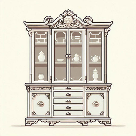 Antique cabinet with cupboard. Vector illustration in retro style.のイラスト素材