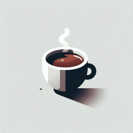 Coffee cup illustration with shadow on gray background. Vector illustration.のイラスト素材