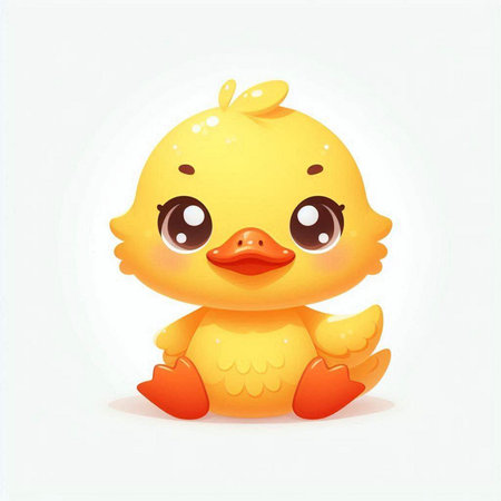 Cute yellow duckling on a white background. Vector illustration.のイラスト素材