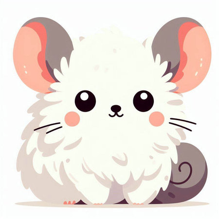 Cute little white mouse on white background. Vector cartoon illustration.のイラスト素材