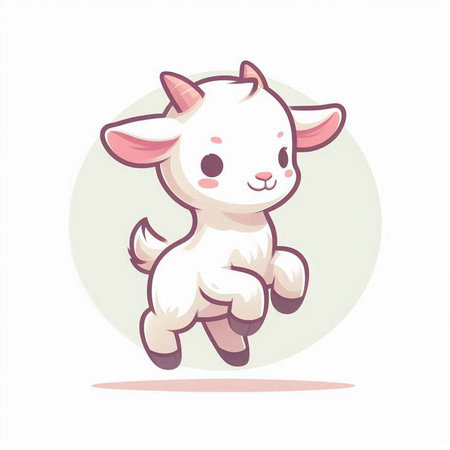 Cute little white goat jumping. Vector illustration in cartoon style.のイラスト素材
