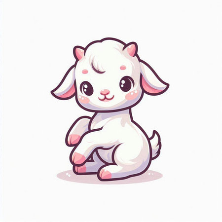 Cute cartoon baby goat sitting on white background. Vector illustration.のイラスト素材