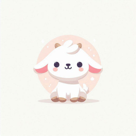 Cute kawaii cartoon sheep. Vector illustration. Cute animal.のイラスト素材