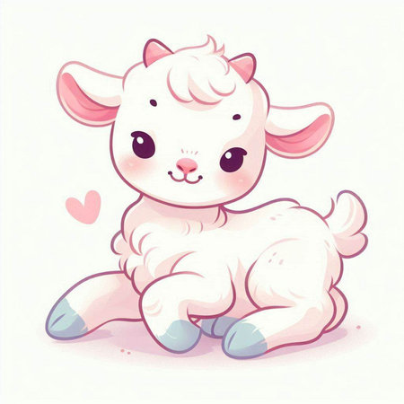 Cute cartoon baby lamb. Vector illustration isolated on white background.のイラスト素材