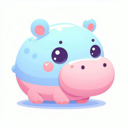Cute cartoon hippo. Vector illustration isolated on white background.のイラスト素材