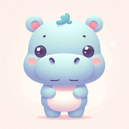 Cute cartoon hippo character vector illustration. Vector illustration of a cute hippo.のイラスト素材