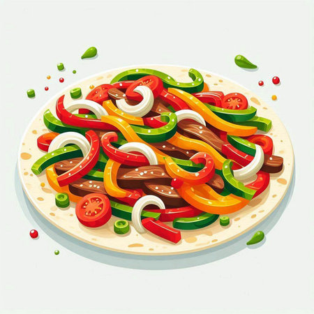 Tortilla with meat and vegetables. Vector illustration of a tortilla.のイラスト素材
