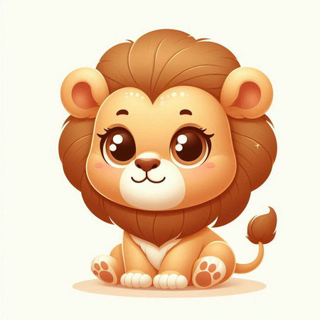 Cute cartoon lion sitting on the floor. Vector illustration for your designのイラスト素材