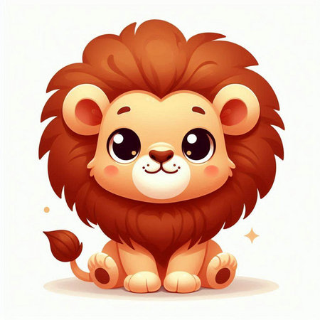 Cute cartoon lion sitting on white background. Vector illustration of a wild animal.のイラスト素材