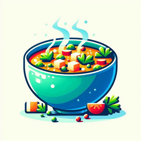 Vegetable soup in bowl. Vector illustration in cartoon style.のイラスト素材