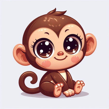 Cute cartoon baby monkey sitting on the floor. Vector illustration.のイラスト素材