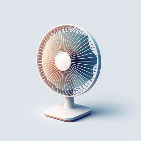 Modern electric fan on a gray background. 3d render. Conceptual illustration.のイラスト素材