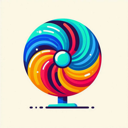 Colorful spinning fan on white background. Vector illustration in flat style.のイラスト素材
