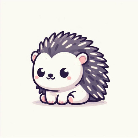 Cute cartoon hedgehog on white background. Vector hand drawn illustration.のイラスト素材
