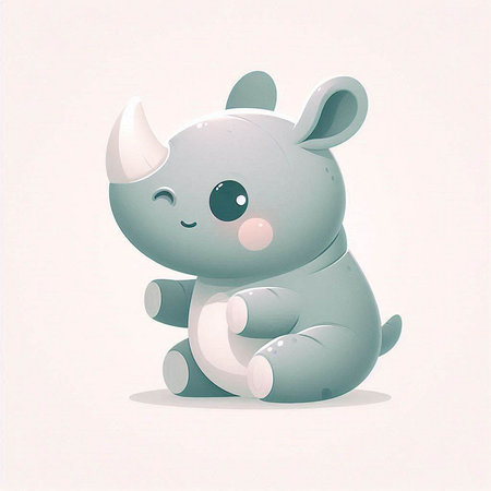 Cute cartoon baby rhinoceros on white background. Vector illustration.のイラスト素材