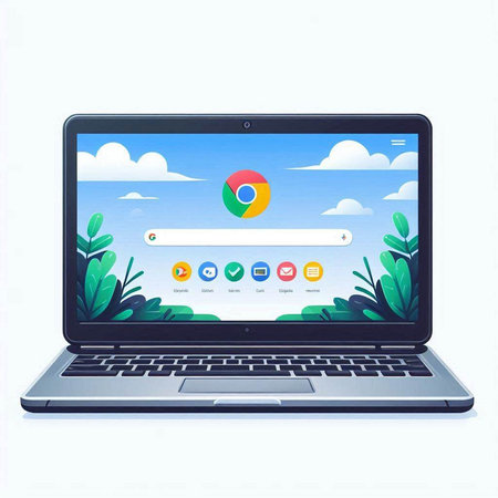Laptop with web browser window on white background. Vector illustration.のイラスト素材