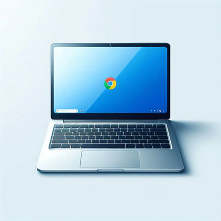 Laptop with colorful screen on the white background. Vector illustration.のイラスト素材