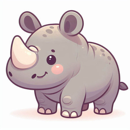 Cute cartoon rhinoceros on white background. Vector illustration.のイラスト素材