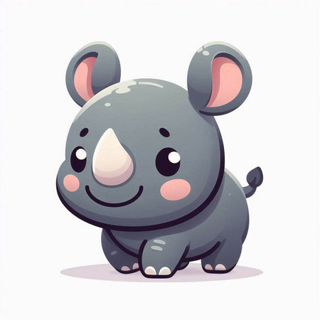 Cute cartoon rhinoceros. Vector illustration isolated on white background.のイラスト素材