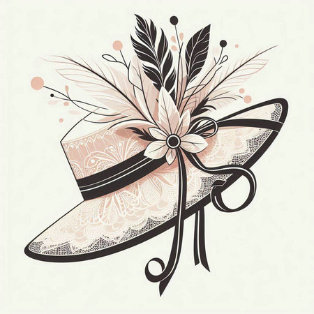 Vintage women's hat with feathers and bow. Vector illustration.のイラスト素材