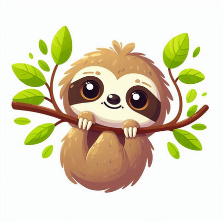 Cute cartoon sloth on a tree branch. Vector illustration.のイラスト素材