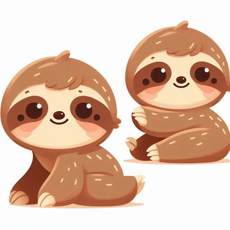 Two cute cartoon sloths sitting on the ground. Vector illustration.のイラスト素材