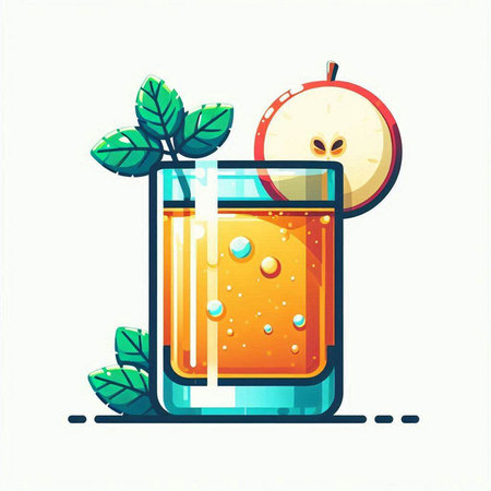 Cocktail with apple and mint. Vector illustration in flat styleのイラスト素材