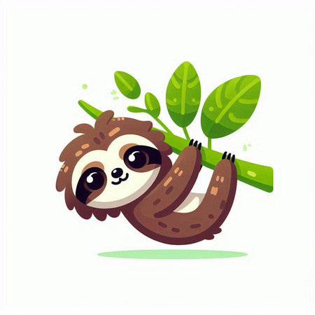 Cute sloth hanging on a tree branch. Vector illustration.のイラスト素材