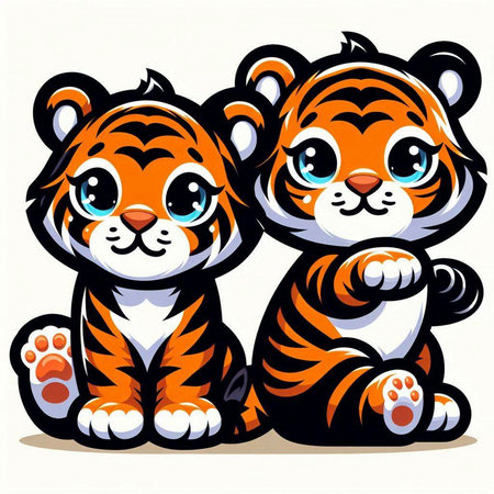 Cute cartoon tiger cubs on white background. Vector illustration.のイラスト素材
