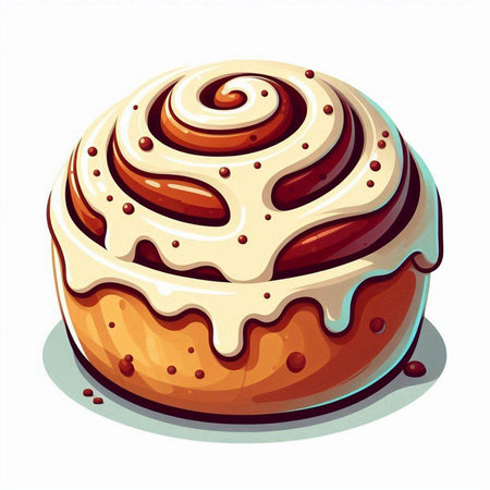 Illustration of a cinnamon roll with chocolate glaze on a white backgroundのイラスト素材