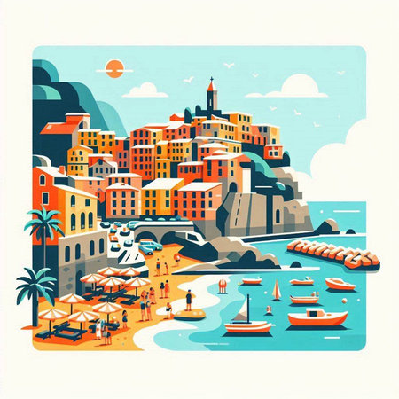Cinque Terre, Italy. Colorful vector illustration.のイラスト素材
