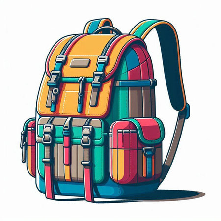 Colorful backpack isolated on white background. Vector illustration. Eps 10.のイラスト素材