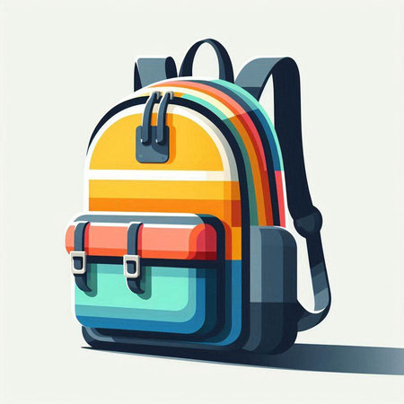 Illustration of a colorful backpack on a light background, vector illustrationのイラスト素材
