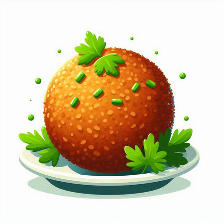 Illustration of a cartoon cheese ball with parsley on a white backgroundのイラスト素材