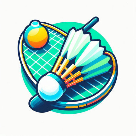 Badminton racket and shuttlecock on white background. Vector illustration.のイラスト素材