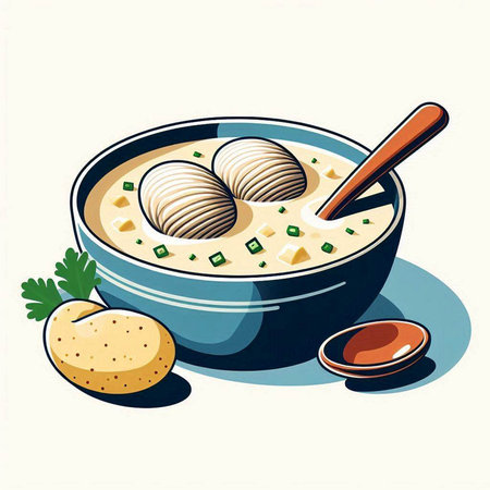 Vector illustration of a bowl of soup with dumplings and potatoesのイラスト素材