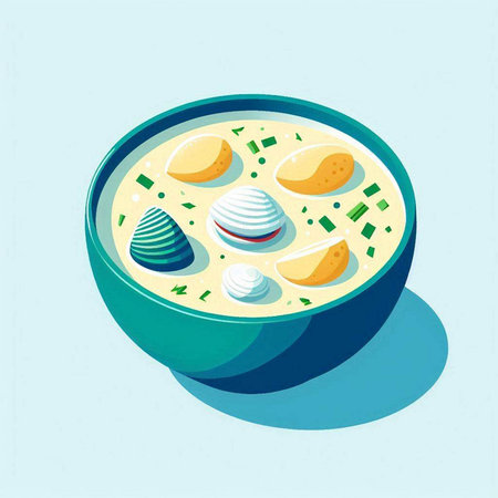 Creamy soup with dumplings in a bowl. Vector illustration.のイラスト素材