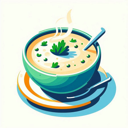 Creamy soup with parsley in a bowl. Vector illustration.のイラスト素材