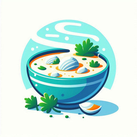 Vector illustration of a bowl of soup with celery and dillのイラスト素材
