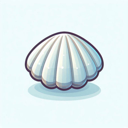 Illustration of a white seashell on a light blue background.のイラスト素材