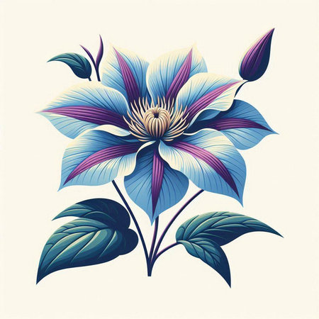 Beautiful floral design with blue clematis. Vector illustration.のイラスト素材