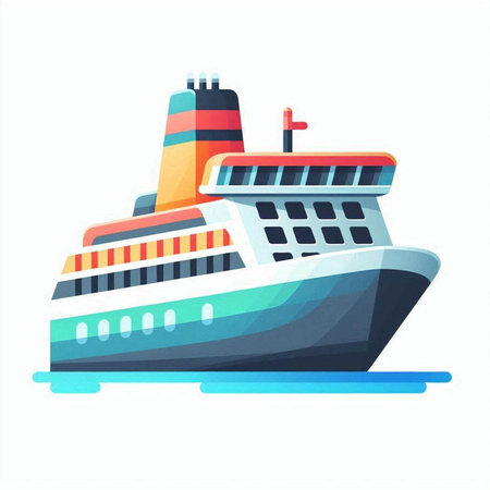 Cruise ship isolated on white background. Vector illustration in cartoon style.のイラスト素材