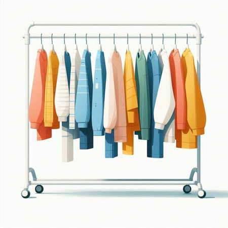 Illustration of a hanger full of clothes on a white backgroundのイラスト素材