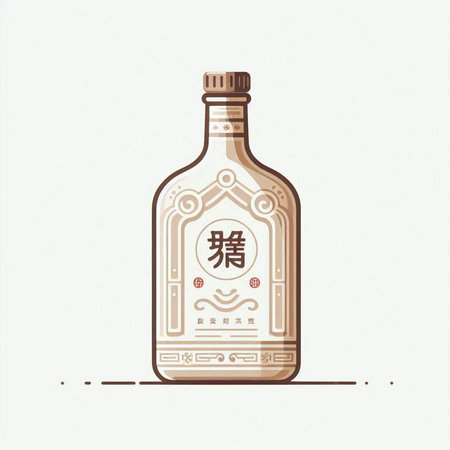 Illustration of tequila bottle with chinese hieroglyphsのイラスト素材