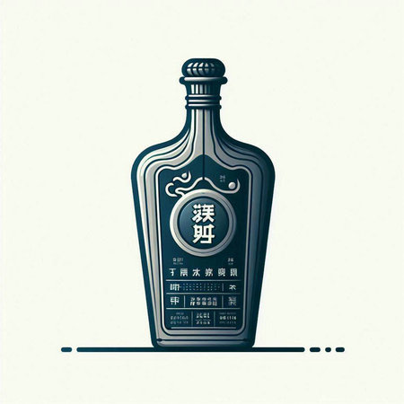 Tequila bottle with chinese calligraphy. Vector illustration.のイラスト素材