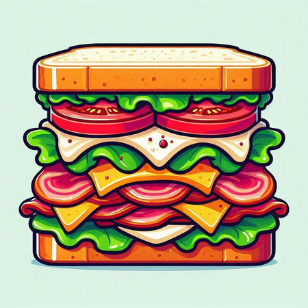 Sandwich with meat and vegetables, vector illustration in cartoon style.のイラスト素材