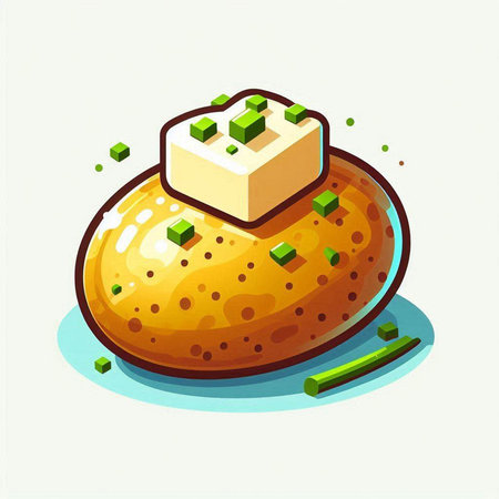 Illustration of a loaf of bread with butter and green onions.のイラスト素材